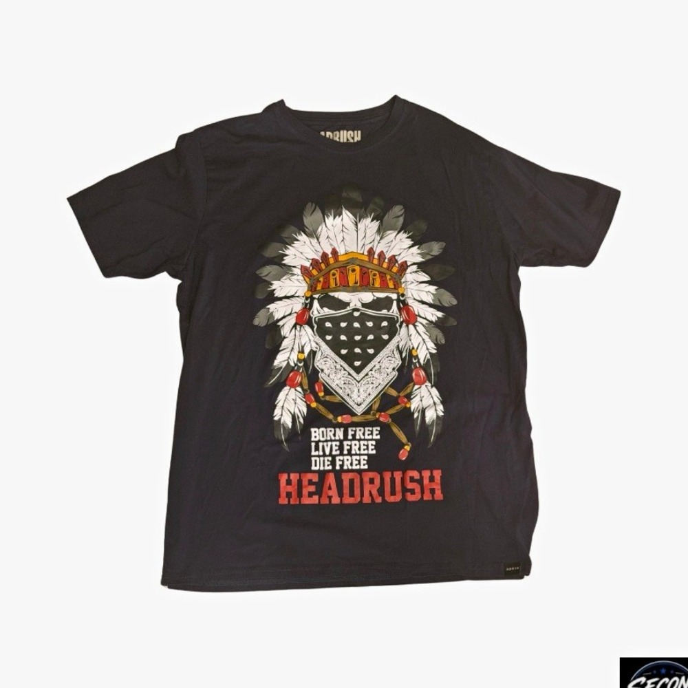 Headrush Born Free Live Free Die Free Men's XL Black Crew Tee